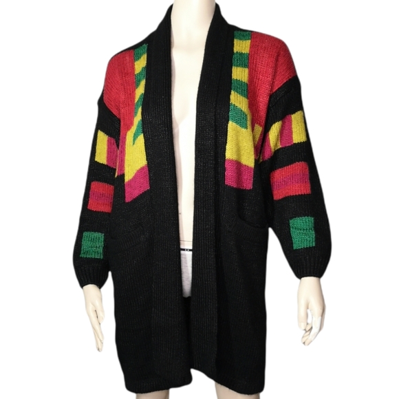 Olsen Sweaters - Olsen European Fashion Korean Made Colour Block Wool Angora Blend Long Cardigan